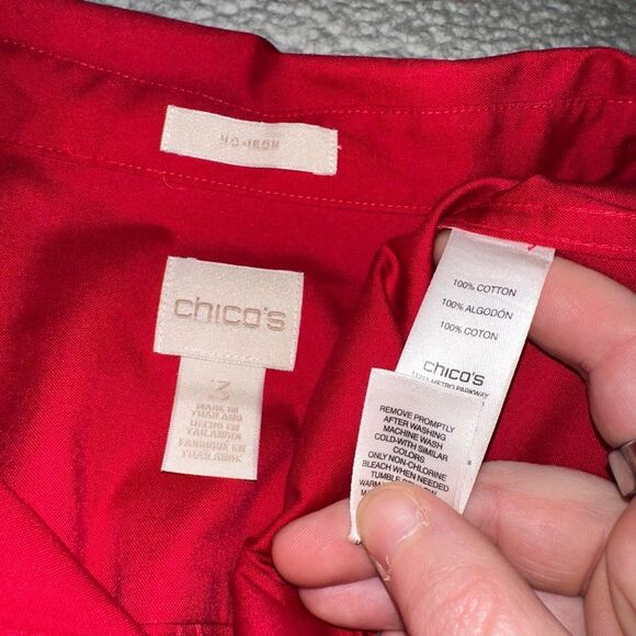 Chicos XL (3) Button Down Collared No Iron Red Long Sleeve Womens Shirt EUC - Picture 8 of 11